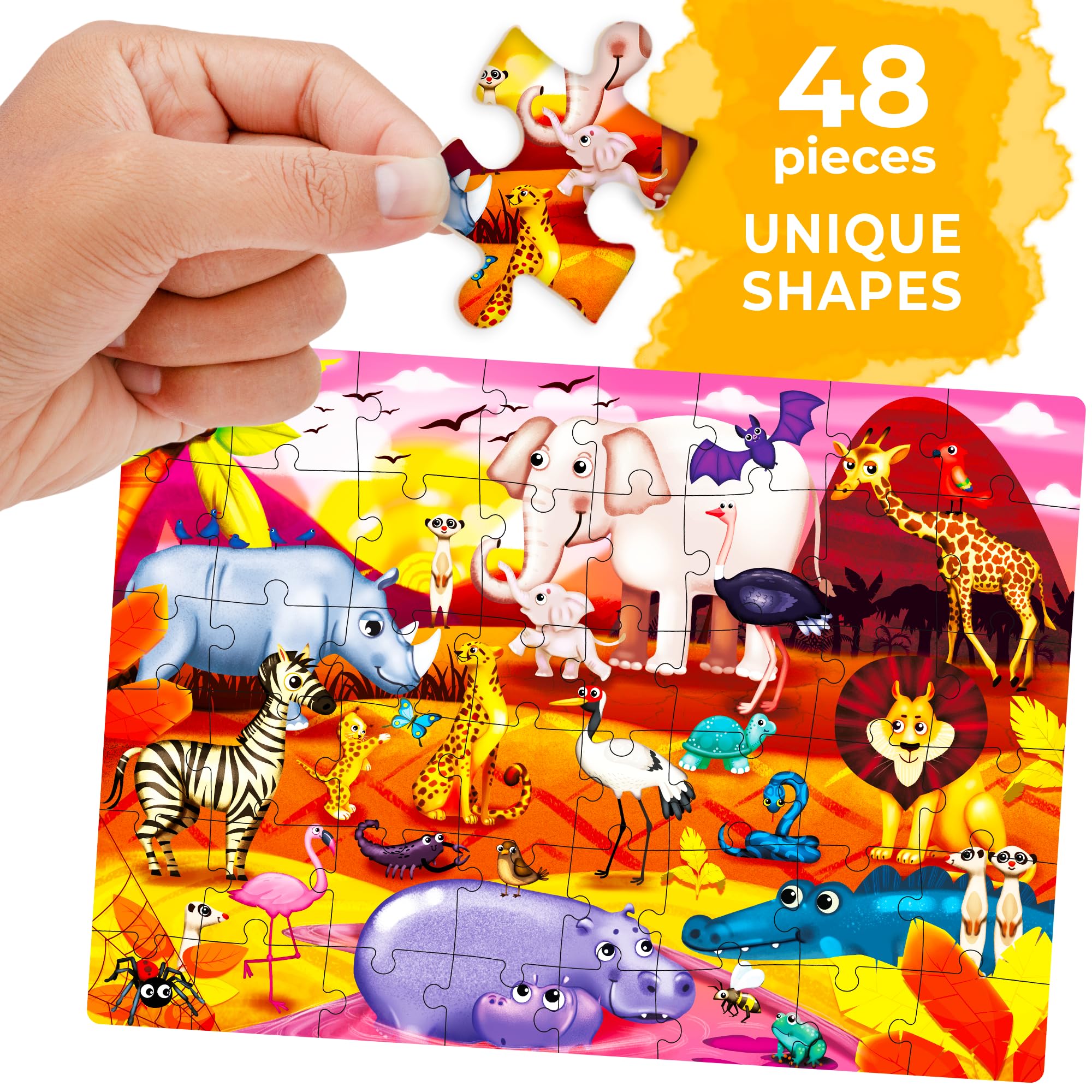 QUOKKA Puzzles for Kids Ages 4-6 – 4 x 48 Pieces Jigsaw Puzzles for Toddlers 2-4 – Children's Game Ages 3-5 for Learning Farm Animals – Educational Preschool Toy for Boys and Girls 4-8 Years Old