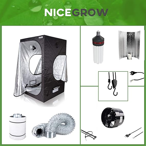 Nice Grow Growset Dark Box 60 Energiesparlampe 120W Blüte inkl. Abluft Komplettset