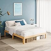 LAKKURI 12 Inch High Bamboo Wood Queen Bed Frame, Steel Slats Support Queen Size Bed Frame, Solid Foundation, Noise Free, No Box Spring Needed, Easy Assembly