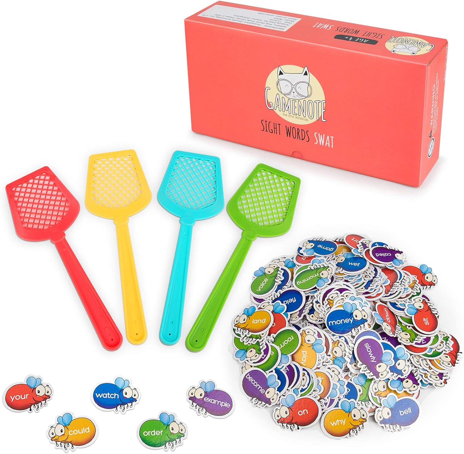 Gamenote Sight Word Swat Game - 520 Dolch Fry Site Words with 4 Fly Swatters from Pre K to 3rd Grade Educational Learning Games for Kindergarten Classroom (Upgraded Version): Toys & Games