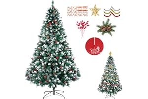 Artificial Christmas Tree, 6FT Holiday Xmas Tree 1400 Branch Tips, Upgraded Metal Base, Includes 6 Different Decorations