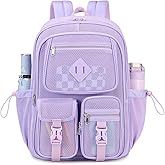 MOONBABY Mesh Backpack for School Heavy Duty See Through Net Bookbag Girls Semi-Transparent Net Back Pack for Beach, Swimming, Sports, Work, Travel (Purple)