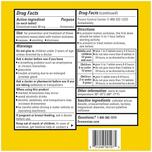 DRAMAMINE MOTION SICKNESS ORIGINAL, FOR NAUSEA RELIEF DURING TRAVEL, 12 COUNT, PACK OF 3