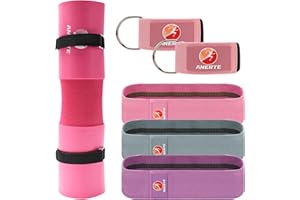 ANERTE Barbell Pad Set for Squat, Hip Thrusts, Lunges, Leg day, Standard Olympic Bars with 2 Gym Ankle Safety Straps, 3 Hip Resistance Bands,Barbell Pad