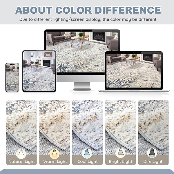 AREA RUG LIVING ROOM RUGS – 9X12 ABSTRACT LARGE SOFT INDOOR WASHABLE RUG NEUTRAL MODERN LOW PILE CARPET FOR BEDROOM DINING ROOM FARMHOUSE HOME OFFICE – BEIGE BLUE