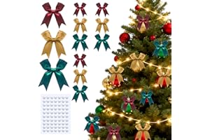TIMESEEK Gift Wrap Bows 3.3", 60pcs Elegant Bulk Shiny Bows for Gift Wrapping (Deep Red/Gold/Green) Christmas, Wedding, Thankgiving, Birthday Party Decorations, Holiday Gifts, DIY Crafts, Home Décor