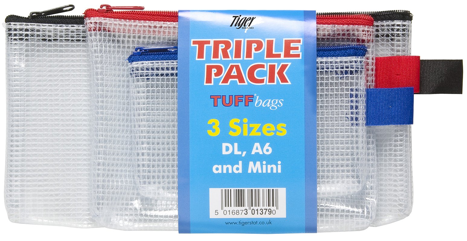 Triple Pack (DL A6 & Mini) Tuff Bags Clear Reinforced Storage Folder Zippa Zip Wallets Case Water Resistant (Pack Of 1)
