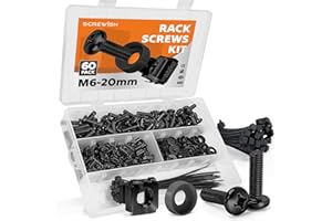 Screwish 60 Pack M6 x 20mm Rack Screws Kit（Black）, Cage Nuts, Washers and Cable Ties, Organizer Case with Dividers for Server