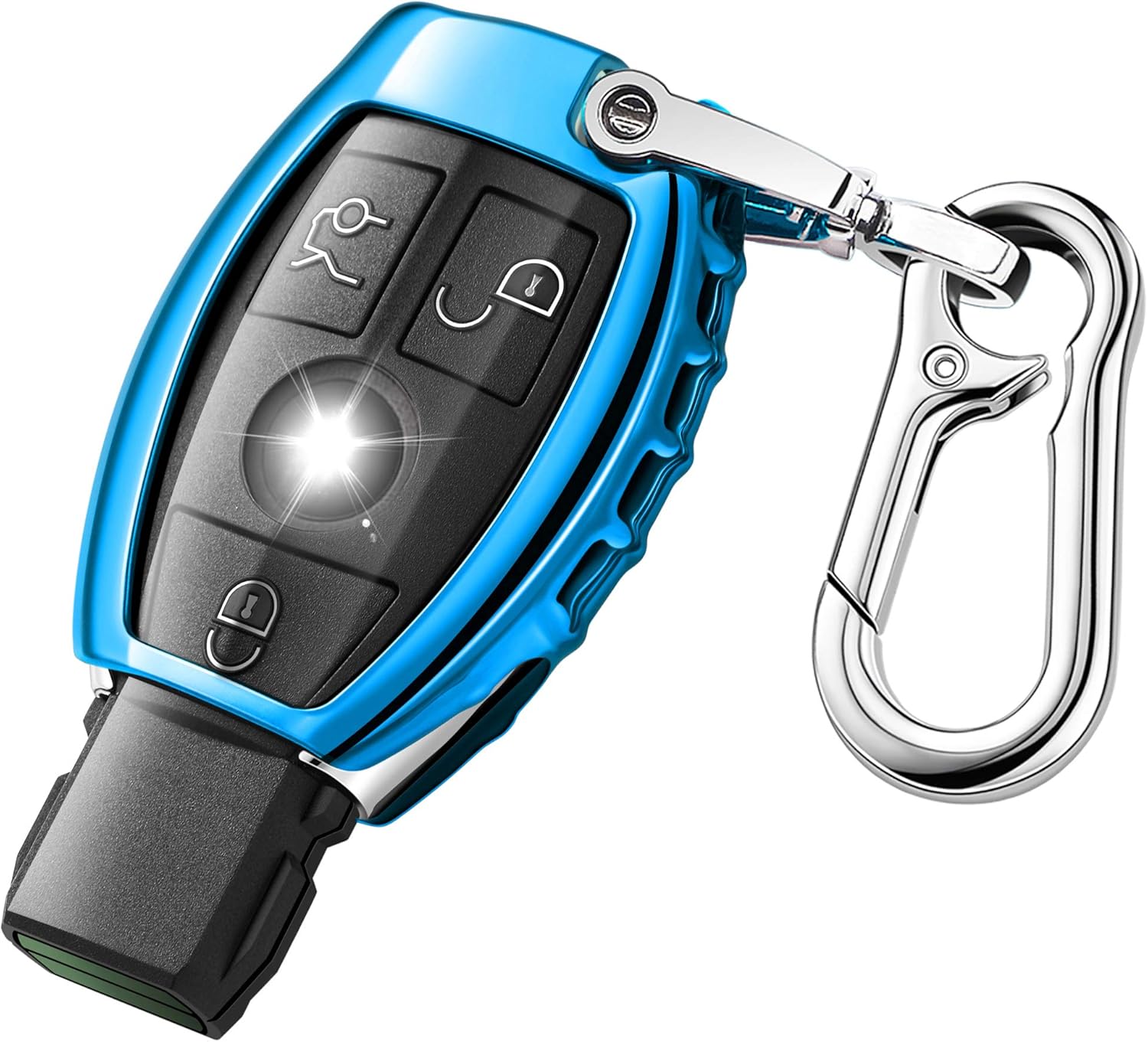 QBUC Car Key Cover for Mercedes Benz Soft TPU Case Holder Protector with Keychain Compatible with Mercedes Benz C E S M CLS CLK G Class Keyless Smart Key Fob (Blue)