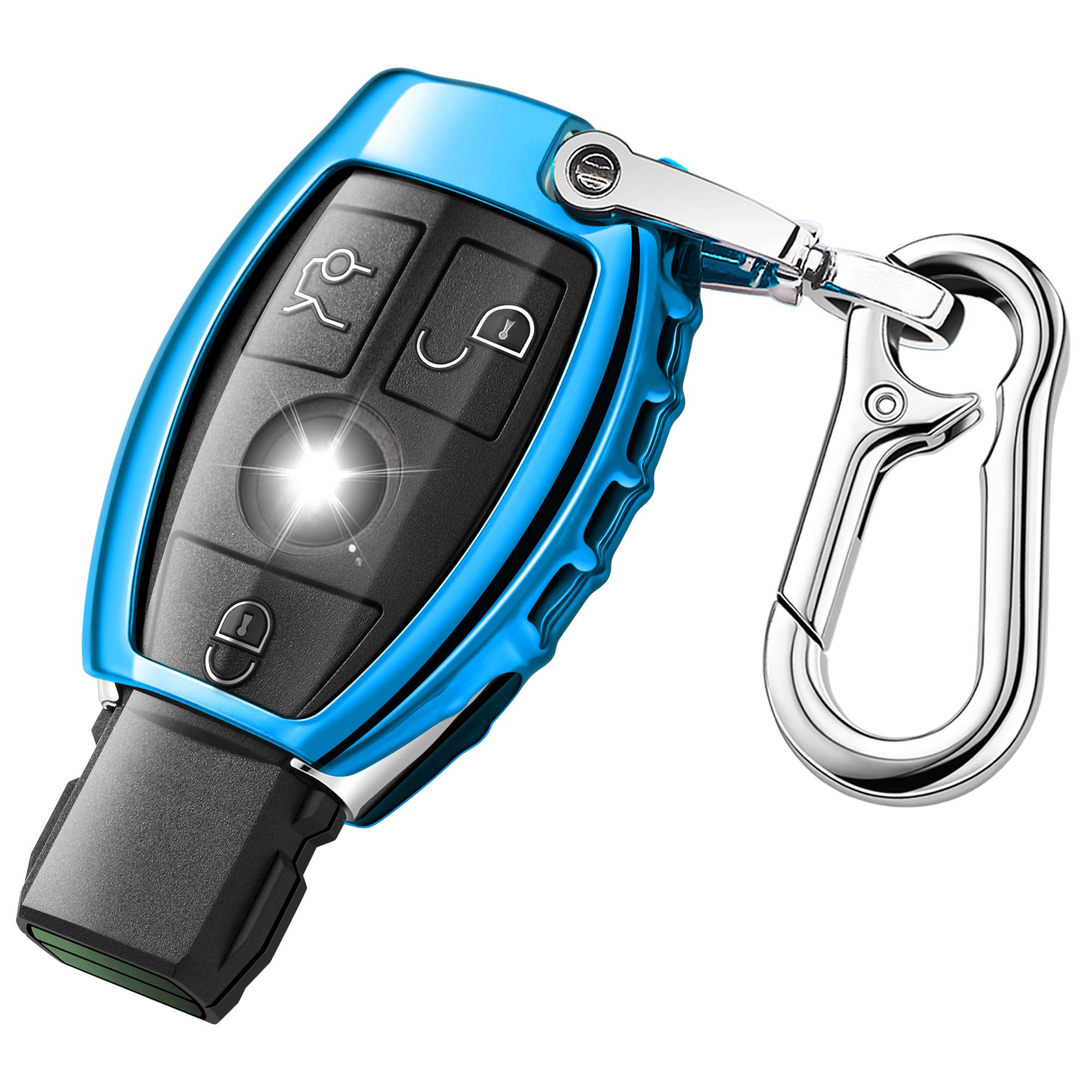 QBUC Car Key Cover for Mercedes Benz Soft TPU Case Holder Protector with Keychain Compatible with Mercedes Benz C E S M CLS CLK G Class Keyless Smart Key Fob (Blue)