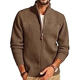 PJ PAUL JONES Men's Full Zipper Cardigan Casual Stand Collar Cardigan Sweater Ribbed Knit Long Sleeve Sweater