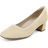 JENN ARDOR Comfortable Low Chunky Heels Knit Dress Shoes for Women Closed Square Toe Casual Slip on Wedding Party Business Work Office Block Heeled Pumps