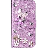 Losin Compatible with iPhone 17 Pro Max Wallet Case with Card Slots Luxury 3D Bling Glitter Diamond Rhinestones Butterfly Flowers Design for Women Girls Sparkle Shiny PU Leather Stand Kickstand Cover