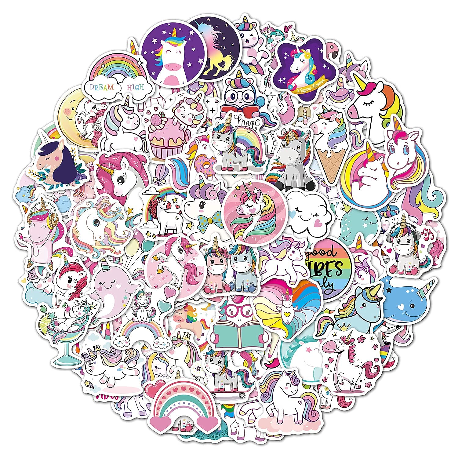 100 Unicorn Stickers, Cute Vinyl Stickers for Kids Children, Waterproof Vsco Sticker Decals for Laptop Skateboard Luggage Party Bag Filler