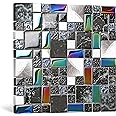 Blujellyfish Wall Backsplash Tile Black Glass Silver Metal Iridescent Vibrant Colors for Home Project Kitchen Bathroom Shower Accents Walls Decoration TSTMGB026 (5 Square Feet)