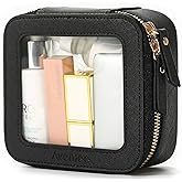 Aveniee Mini Clear Makeup Bag, Small Cosmetic Bags Travel Toiletry Pouch Organizer, TSA Approved Make up Case with Zipper, Car Bag for Essentials,Black