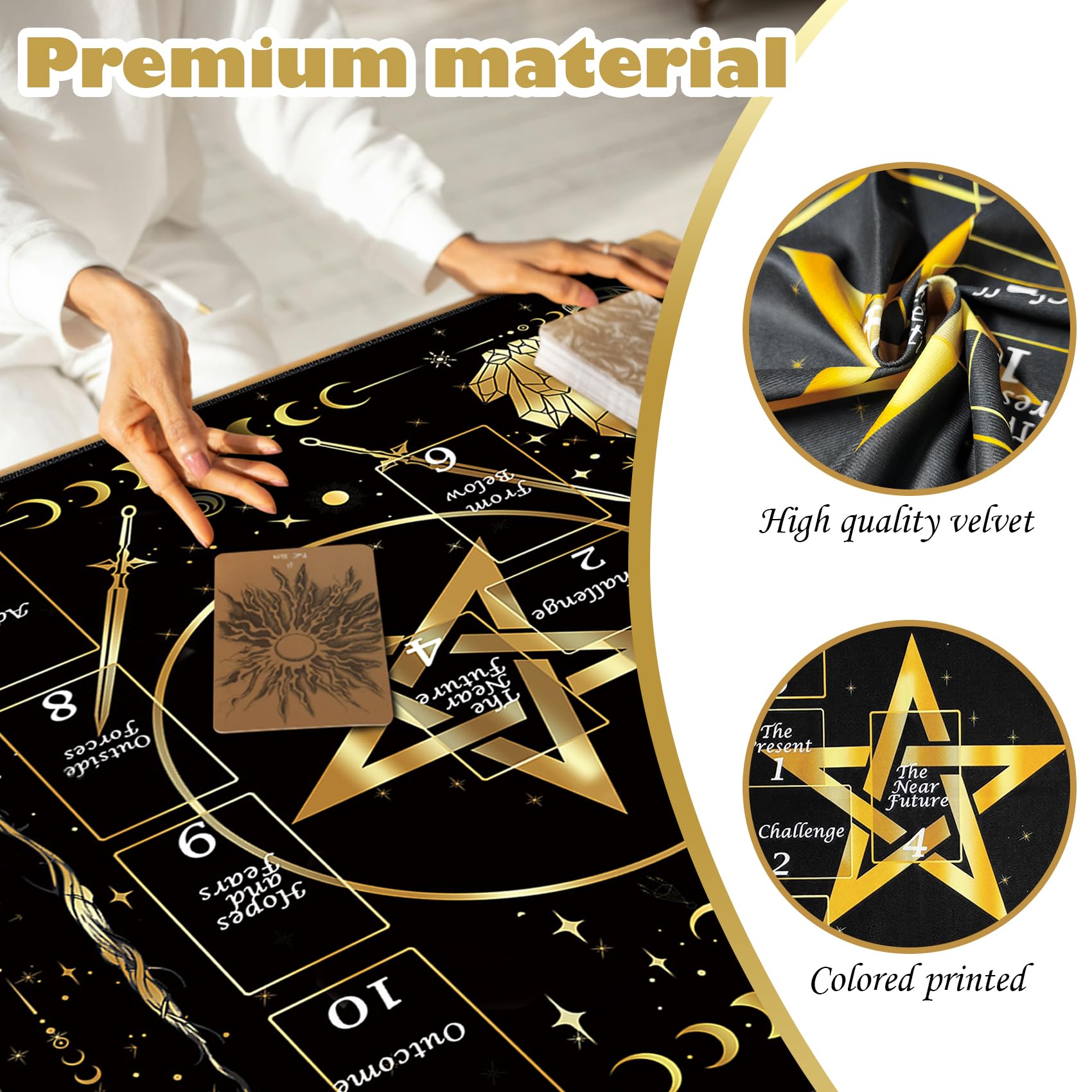 Knana Altar Cloth Gold Star Tarot Mat Tarot Card Cloth for Reading with Celtic Cross Pattern (Star)