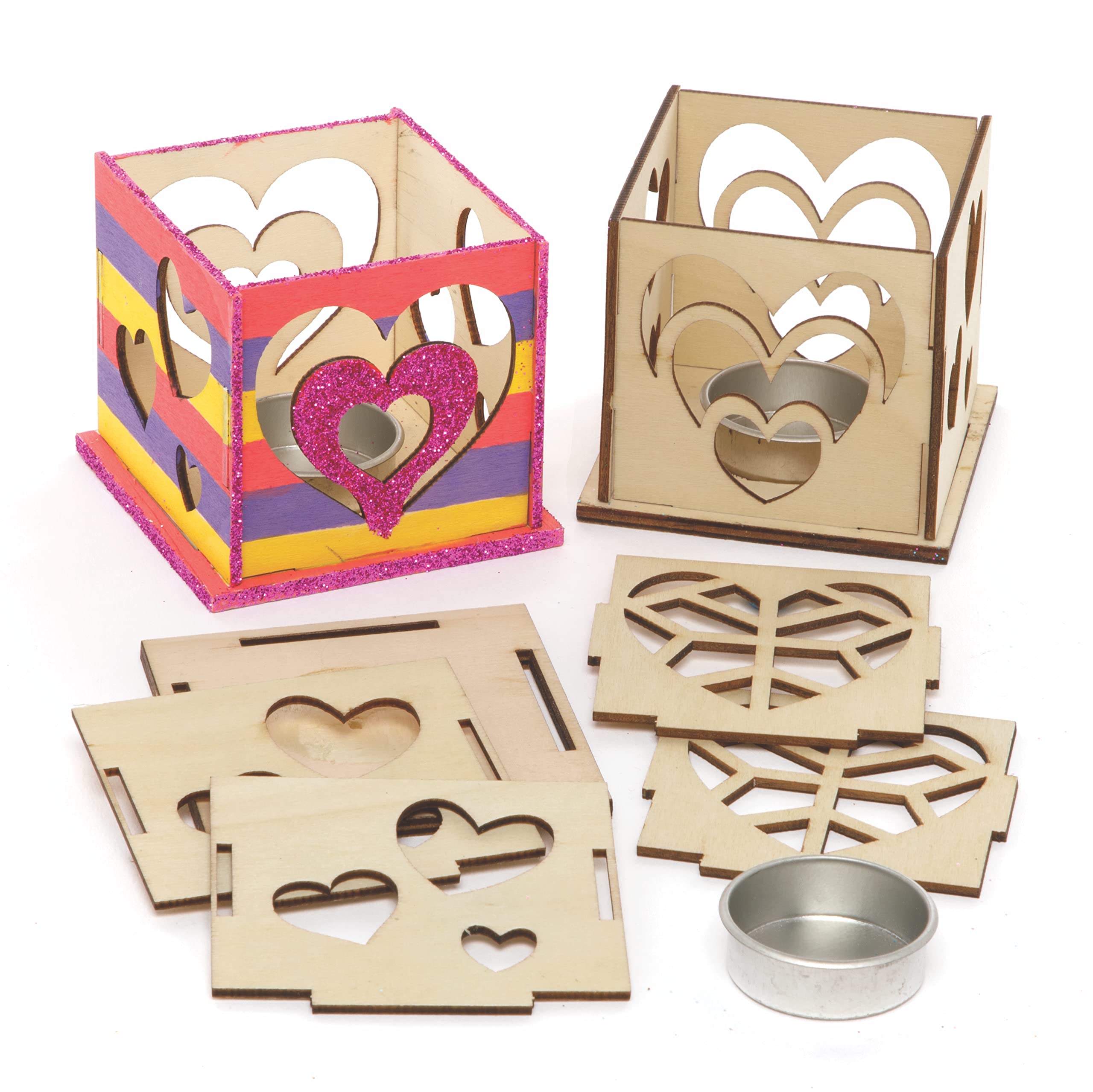 Baker Ross AX817 Heart Tealight Kits - Pack of 3, Ready to Paint Wooden Crafts For Kids to Decorate and Display