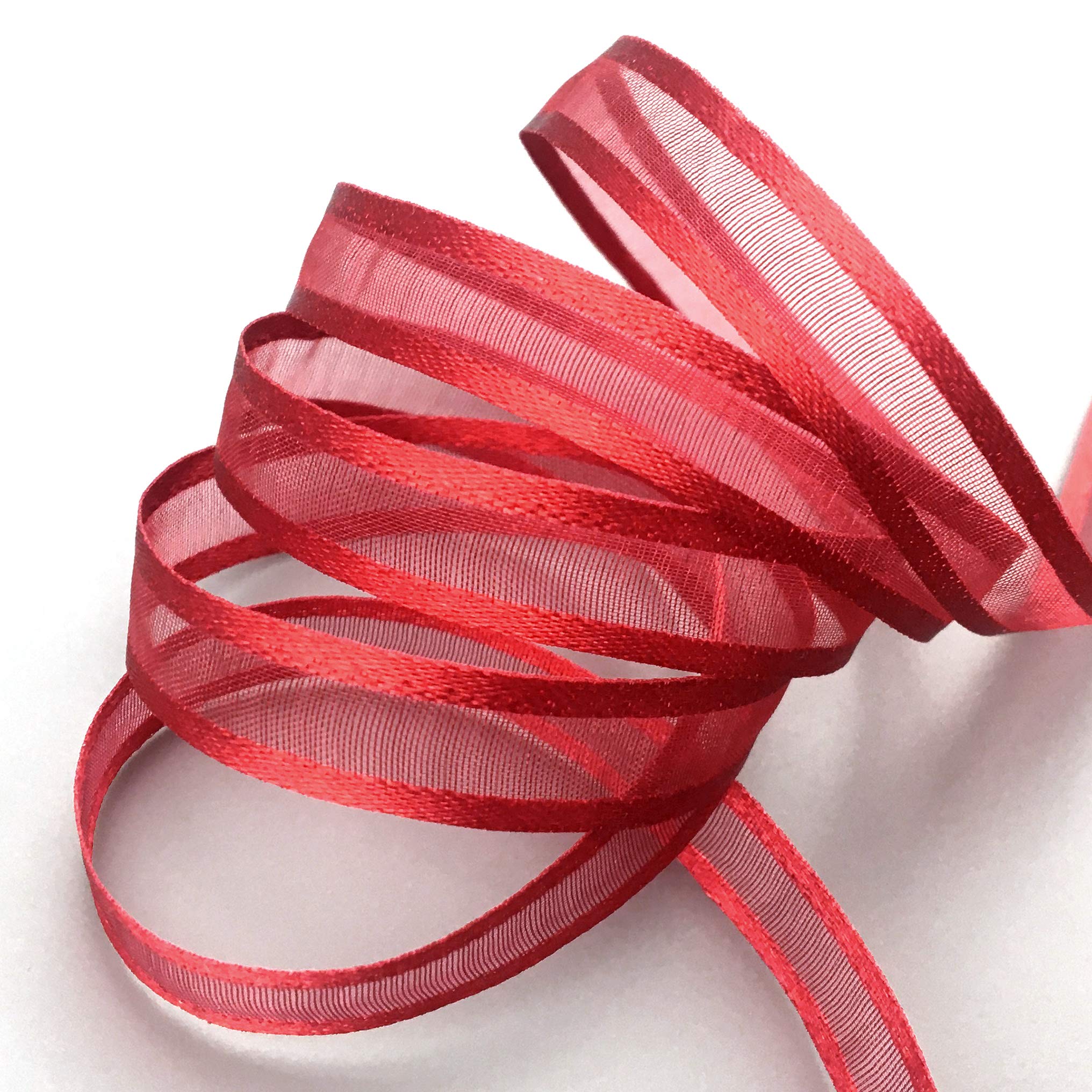 finemark 50 m x 10 mm Chiffon Ribbon with Satin Edge Red Dark Red (67) Chiffon Decorative Ribbon Gift Ribbon Semi-Transparent Shiny Without Wire Organza