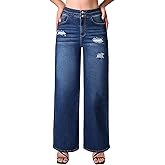 roswear Stretchy Loose Jeans for Women Wide Leg High Waisted Baggy Denim Distressed Pants