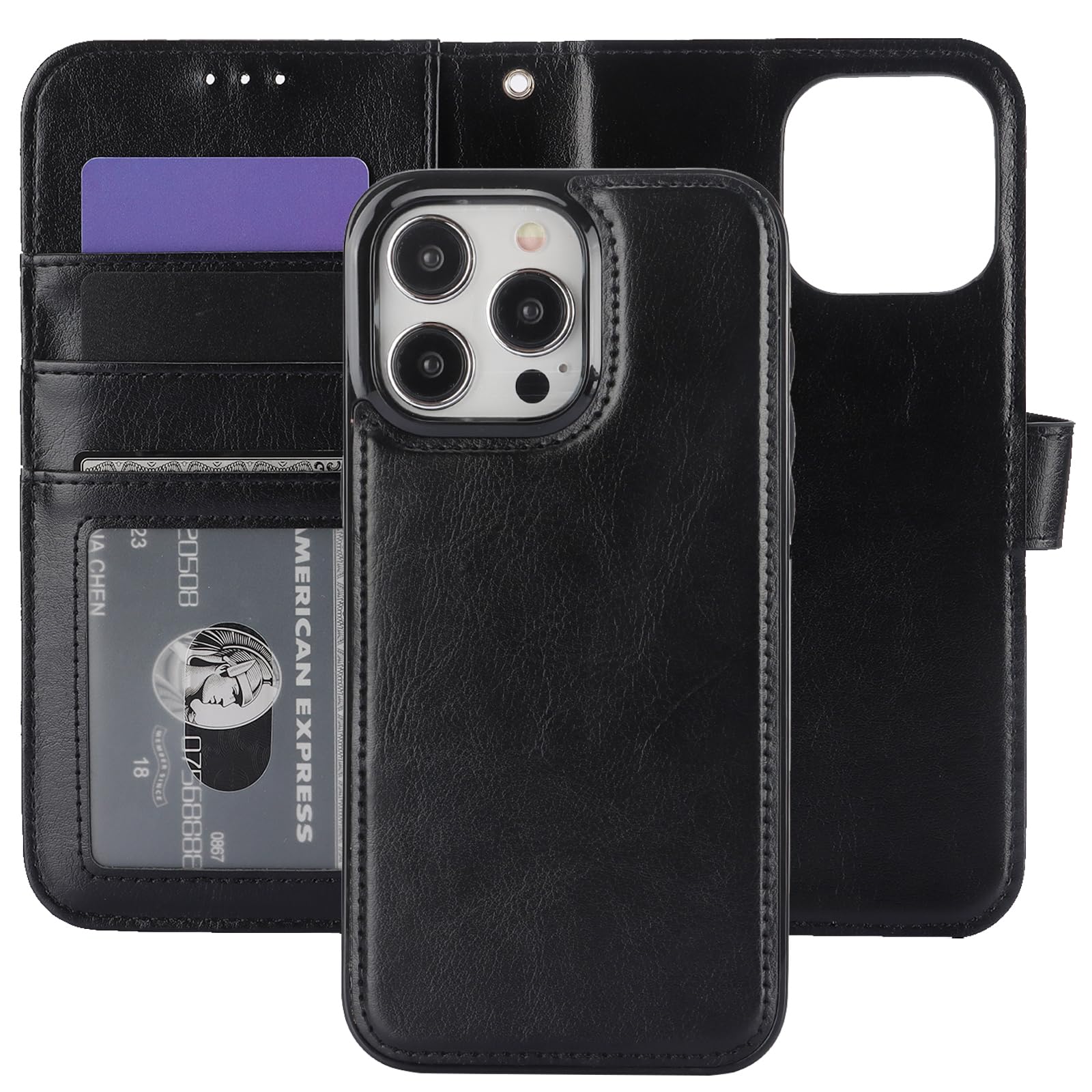 Photo 1 of *MINOR DAMAGE - USED*
Bocasal Detachable Wallet Case for iPhone 15 Pro Max RFID Blocking Card Slots Holder Premium PU Leather Magnetic Kickstand Shockproof Wrist Strap Removable Flip Protective Cover 5G 6.7 inch (Black)