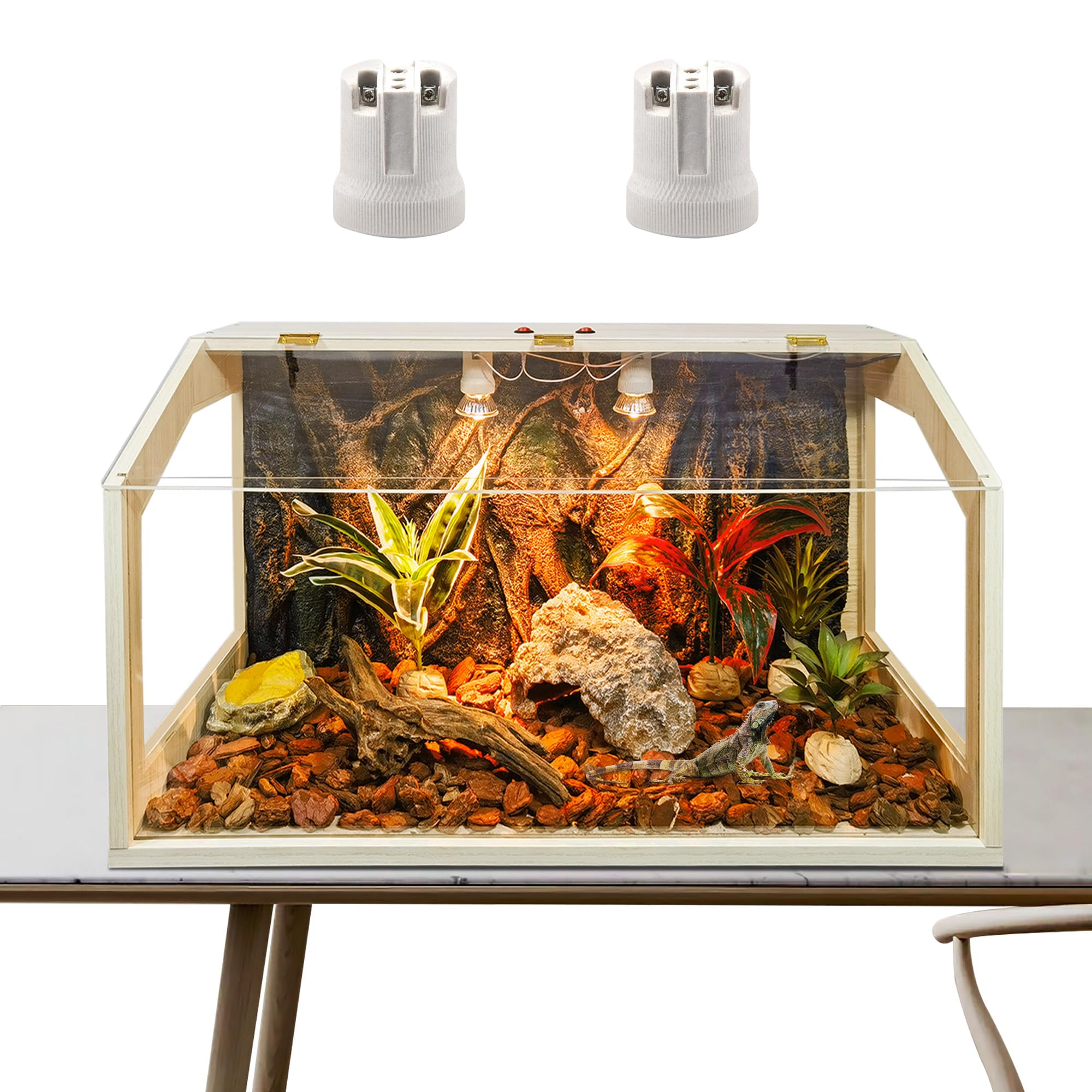 78-Gallon Bearded Dragon Tank With Stand – 48” Reptile Enclosure, Built-in Lamp Fixtures, Black