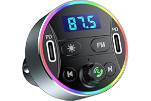 GUANDA TECHNOLOGIES CO., LTD. Dual PD 40W Type-C USB Car Charger Bluetooth Car Adapter Bluetooth 5.3 FM Transmitter for Car with Microphone & HiFi Sound MP3 Music Player Radio Audio Receiver Support Hands-Free Calling