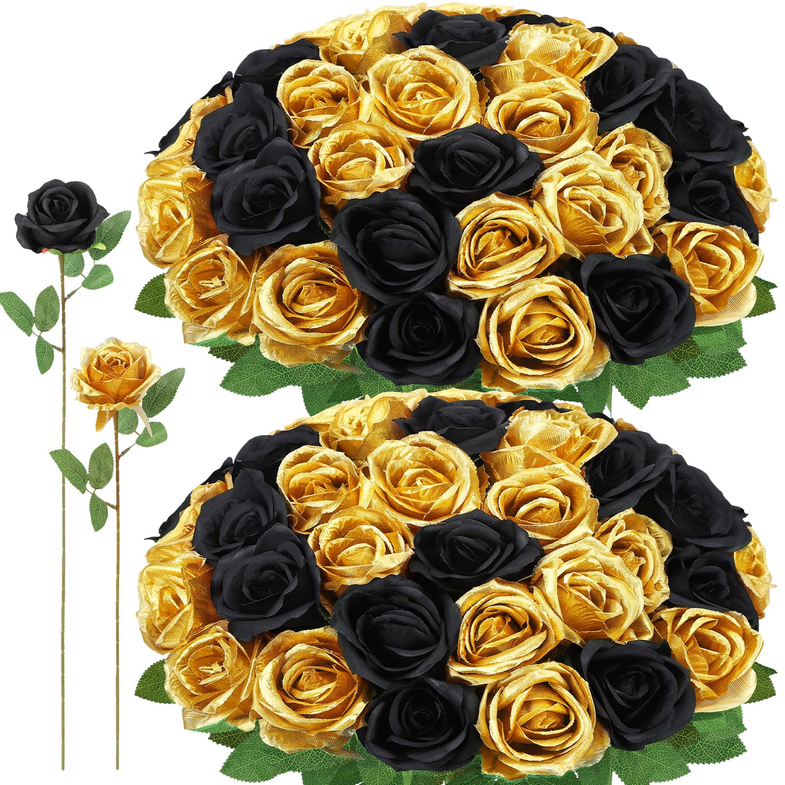 Photo 1 of Ovveroche 72 Pcs Artificial Roses Gold, Black Fake Silk Roses Realistic Roses Faux Flower Indoor Wedding Home Decor, Birthday Decorations