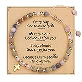 Sistble Christian Gifts for Women Cross Charm Bracelet Birthday Gifts for Women Religious Bracelets Bible Verse Faith Jesus Bless Confirmation Baptism Gift for Girl Christmas Handmade Beaded Jewelry