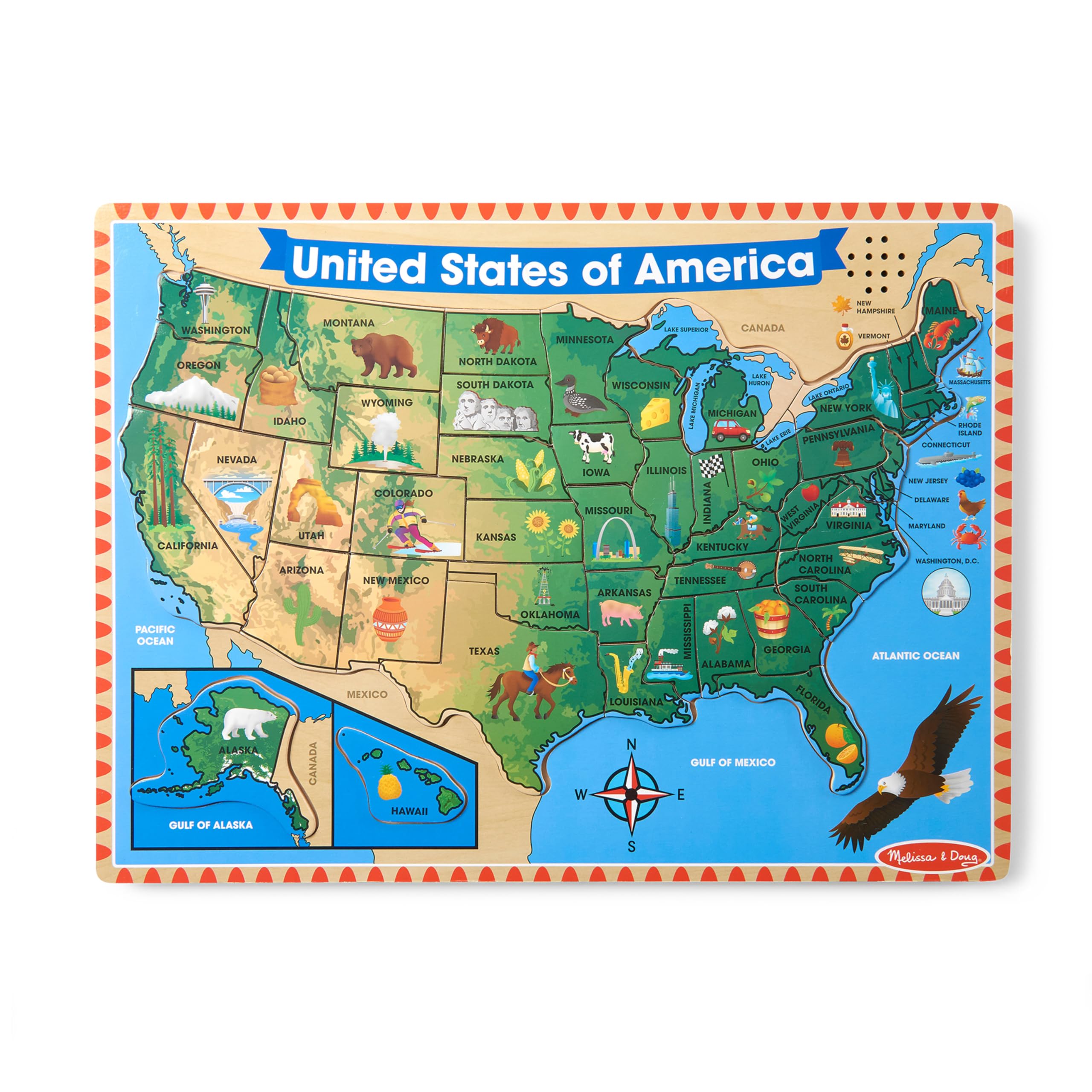 Photo 1 of Melissa & Doug USA Map Sound Puzzle - Wooden Puzzle with Sound Effects (40 pcs)