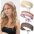 Crochet Headband Women Floral Hairband - 3PCS Daisy Floral Elastic Handmade Crochet Head Wrap Bohemian knit Headband for Wome