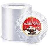 Stock Your Home Premium Clear Plastic Dessert Plates, 6" Inch Appetizer, Dessert, and Party Plates (100 Count) Heavy Duty Hard Plastic Disposable Wedding Cake Plates, Crystal Clear for Holiday Parties