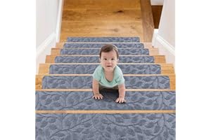 Jaoul Stair Treads for Wooden Steps Indoor Non-Slip 8" X 30" Indoor 15PCS Stair Treads Carpet, Non-Skid Safety Rug Stair Runners for Kids Elders and Pets (Bluish Gray, 15PCS)