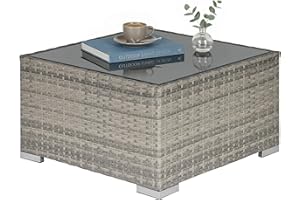 Outsunny Rattan Garden Coffee Table, 25.6" Square Garden Rattan Table with Tempered Glass Top, All-Weather Wicker Bistro Outd