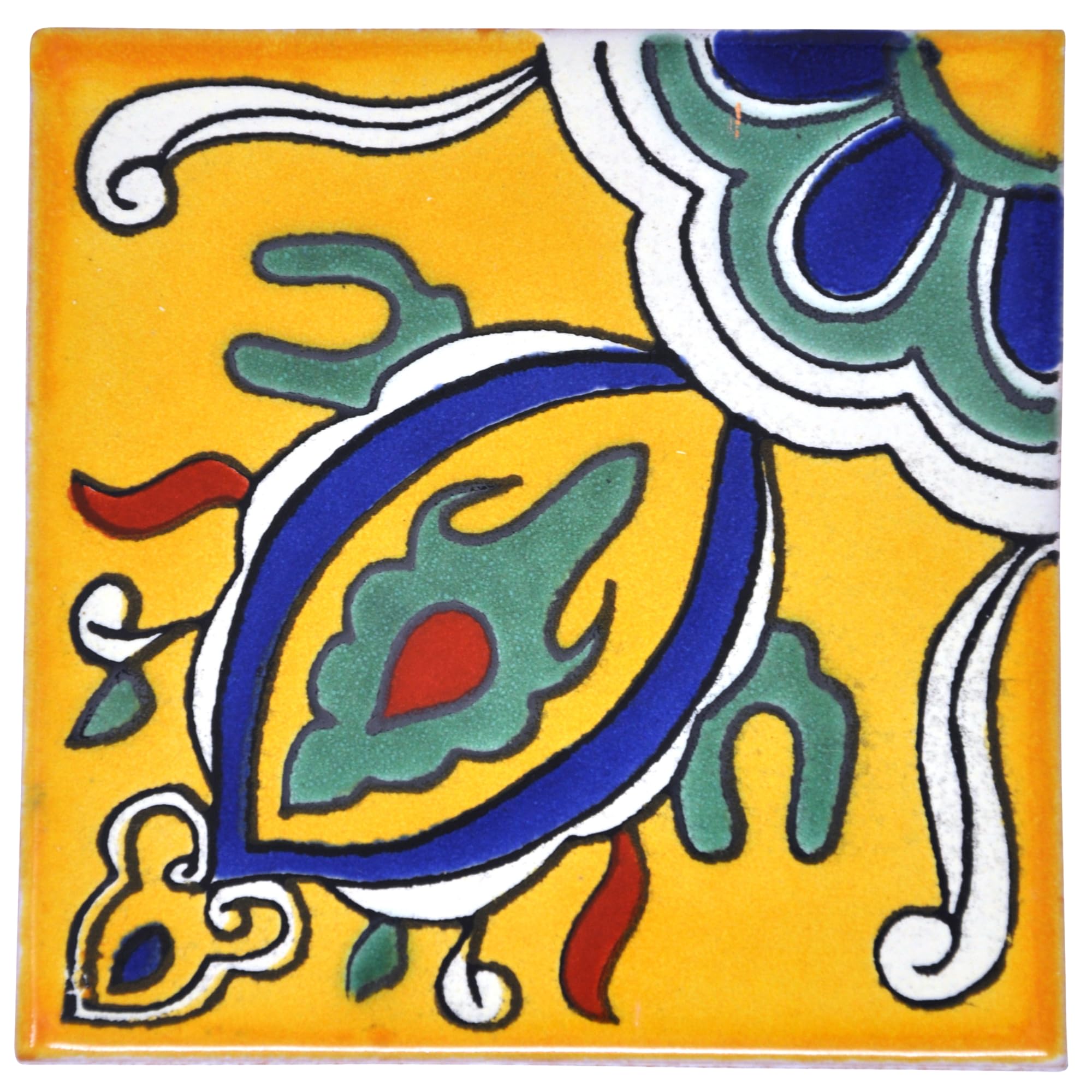 Tumia LAC Handmade Mexican Talavera Tile - Authentic Style Orlando Ceramic Tiles for Crafts, Backsplashes and Home Improvement - 10 Pack