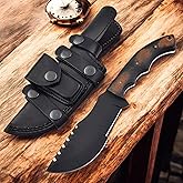 Poshland Handmade D2 Steel Tracker Knife, Fixed Blade Survival, Camping, Tactica,Black Tracker Design with Horizontal Carry Leather Sheath, Durable Outdoor Knife for Adventurers