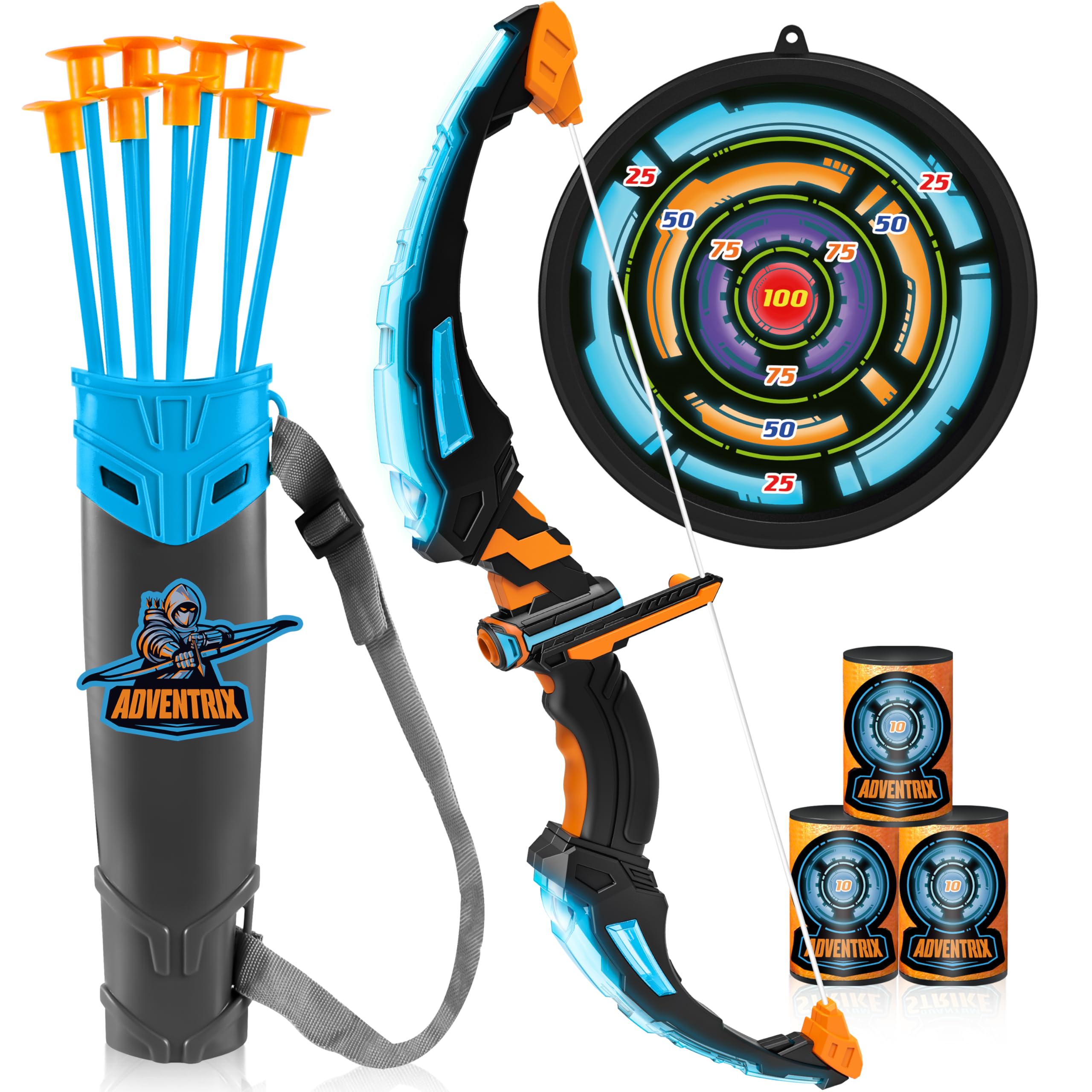 Photo 1 of JOYIN LED Bow and Arrow for Kids, Light Up Archery Toy Play Set with Suction Cups Arrows, Targets & Arrow Case, Indoor and Outdoor Hunting Play Gift Toys for Boys Girls 6-12