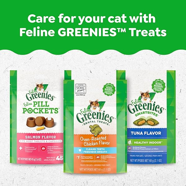 GREENIES CAT TREATS, VETERINARIAN-RECOMMENDED ADULT NATURAL DENTAL CAT TREATS, TEMPTING TUNA FLAVOR, 9.75 OZ. TUB