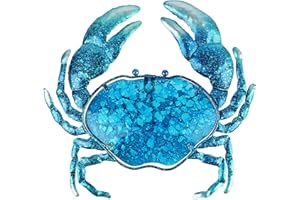 John's Studio Crab Wall Decor Outdoor Metal Bathroom Hanging Art Glass Blue Ocean Theme Decorations for Home, Pool and Patio