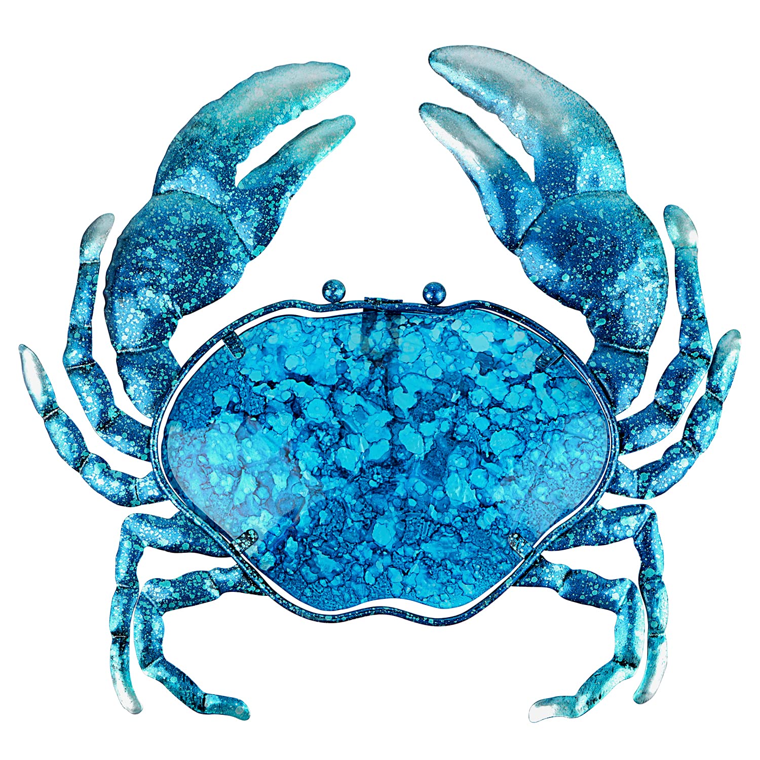 John's Studio Crab Wall Decor Outdoor Metal Bathroom Hanging Art Glass Blue Ocean Theme Decorations for Home, Pool and Patio