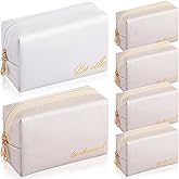 Hillban 6 Pcs PU Leather Bride Makeup Bag Cosmetic Bridesmaid Waterproof Toiletry Travel Bag Pouch Purse Gifts for Bridal Shower, Wedding, Engagement Gifts, Bachelorette Party(White, Ivory White)