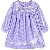 FreeLu Toddler Girls' Cotton Gingham Duck Embroidery Dress Long Sleeve Plaid Casual Dresses for 2-7 Years