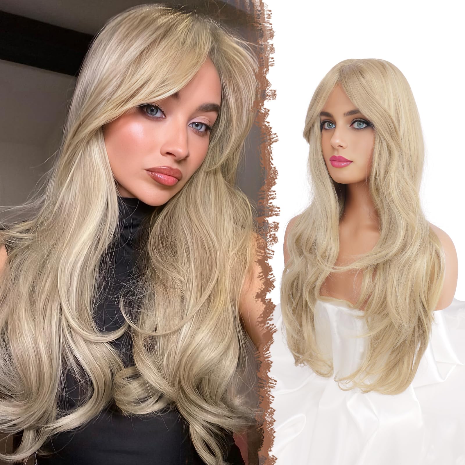 Photo 1 of FESHFEN Blonde Wigs for Women, Long Layered Wigs with Bangs Highlighted Natural Looking Synthetic Heat Resistant Hair Wig for Daily Use Party, 26 inch Dirty Blonde