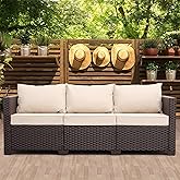 Oasishine Patio Furniture 3-seat Sofa Wicker Outdoor Furniture Outdoor Couch Deep Seat Hight Backrest Non-Slip Cushions, Khaki