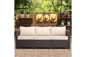Oasishine Patio Furniture 3-seat Sofa Wicker Outdoor Furniture Outdoor Couch Deep Seat Hight Backrest Non-Slip Cushions, Khaki