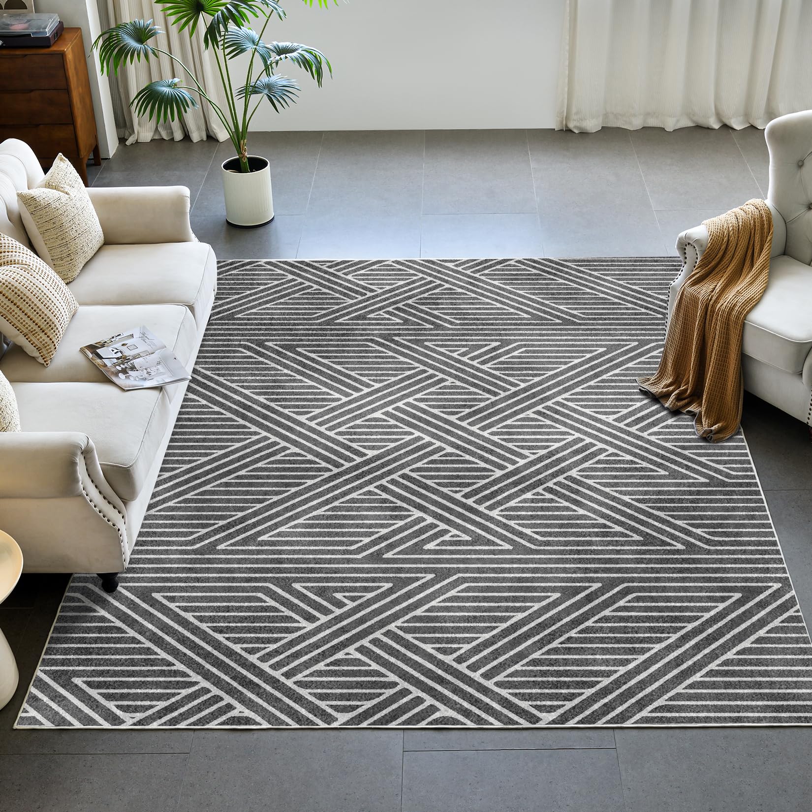 Photo 1 of INGEROOM 8x10 Area Rugs for Living Room, Washable Area Rug Grey, Modern Design, Geometric Carpet for Living Room, Bedroom, Dining Room, Offic, Entryway