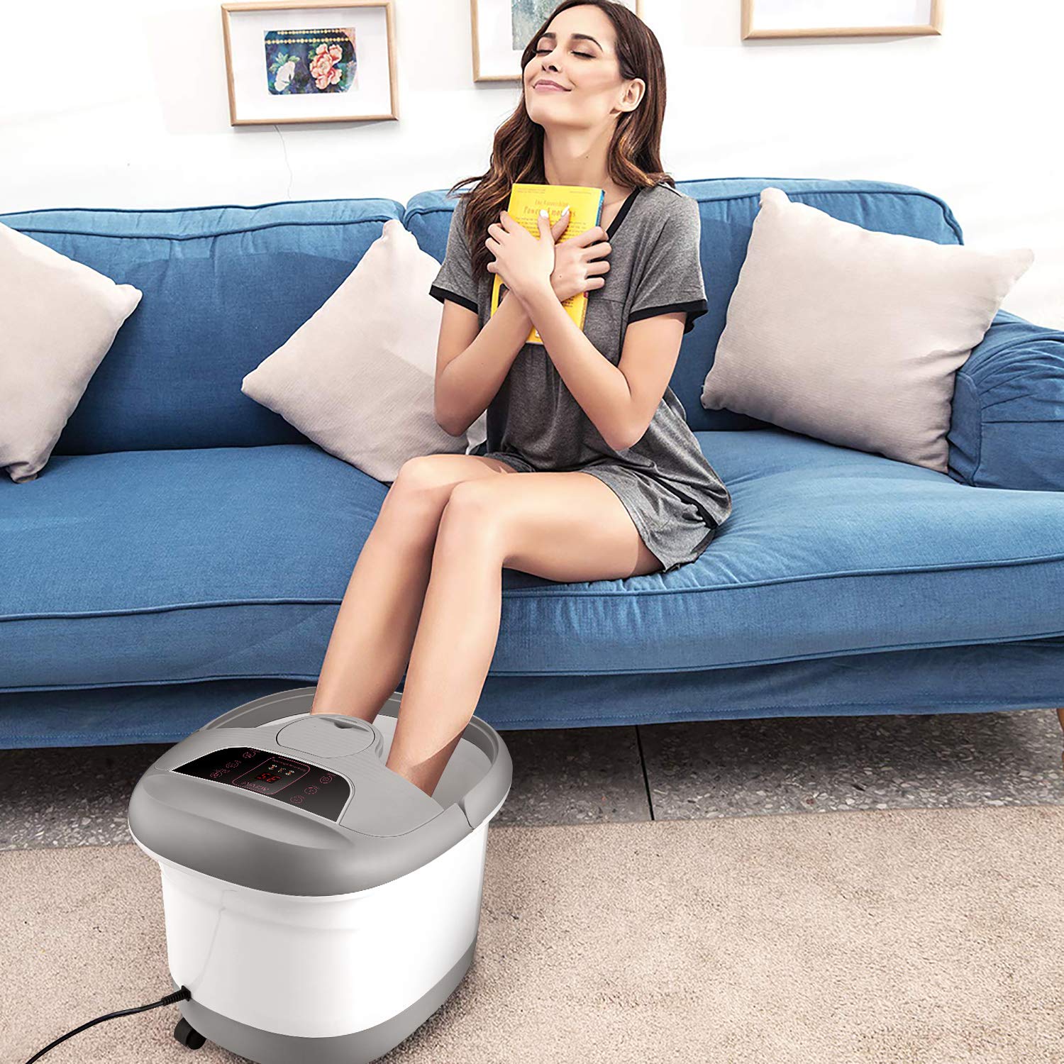 ACEVIVI Foot Spa with Heat and Massage Bubbles, Foot Bath Massager w/Motorized Shiatsu Massage Ball and Maize Roller, Foot Pedicure Stone Soaker, Adjustable Temperature Control, Red Light, Multi-Modes