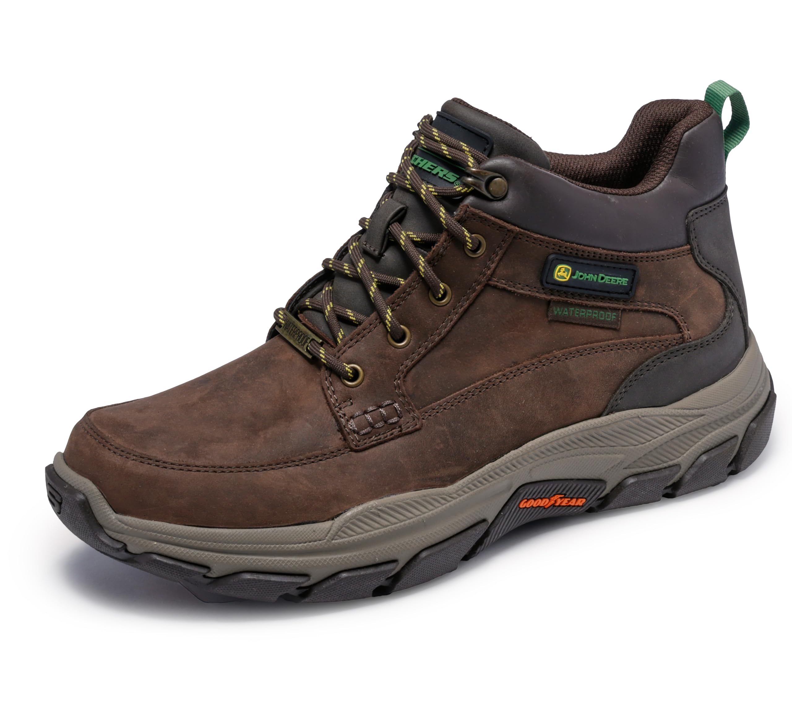Skechers Men’s John Deere: Respected-Landin Waterproof Mid Top Leather Lace Up Boots, Cocoa, 11.5