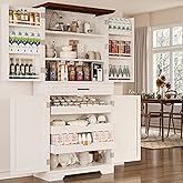 IRONCK 72" Kitchen Pantry Cabinet with Sliding Rack &amp; Adjustable Shelves | Kitchen Storage Cabinets with Drawers and Door Shelves, Freestanding Cupboard for Dining Room, Living Room, White