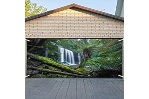 CSFOTO 7x16ft Forest Falls Garage Door Decoration Banner Tropical Forest Woodland Green Plants Trees Garage Decoration Mural Large Garage Door Cover Natural Landscape Interior Decoration Wallpaper